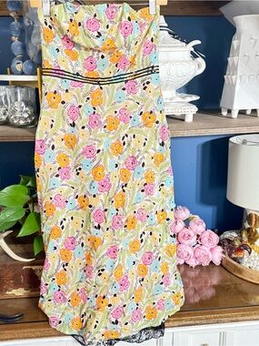 Molly New York Floral Strapless Dress in Pink, Yellow, Aqua
